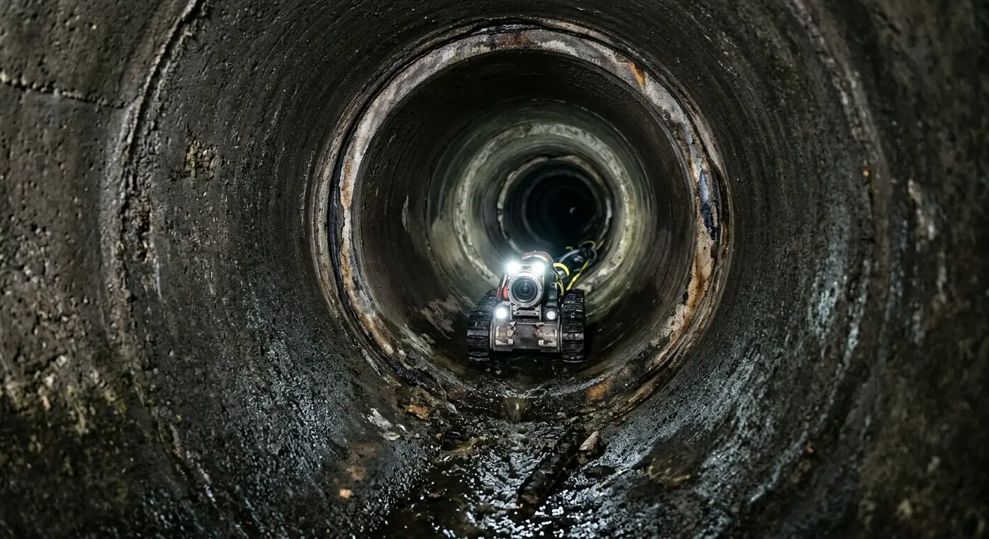 Robotic sewer camera inspecting pipe interior for Sewer Line Repair in McNair